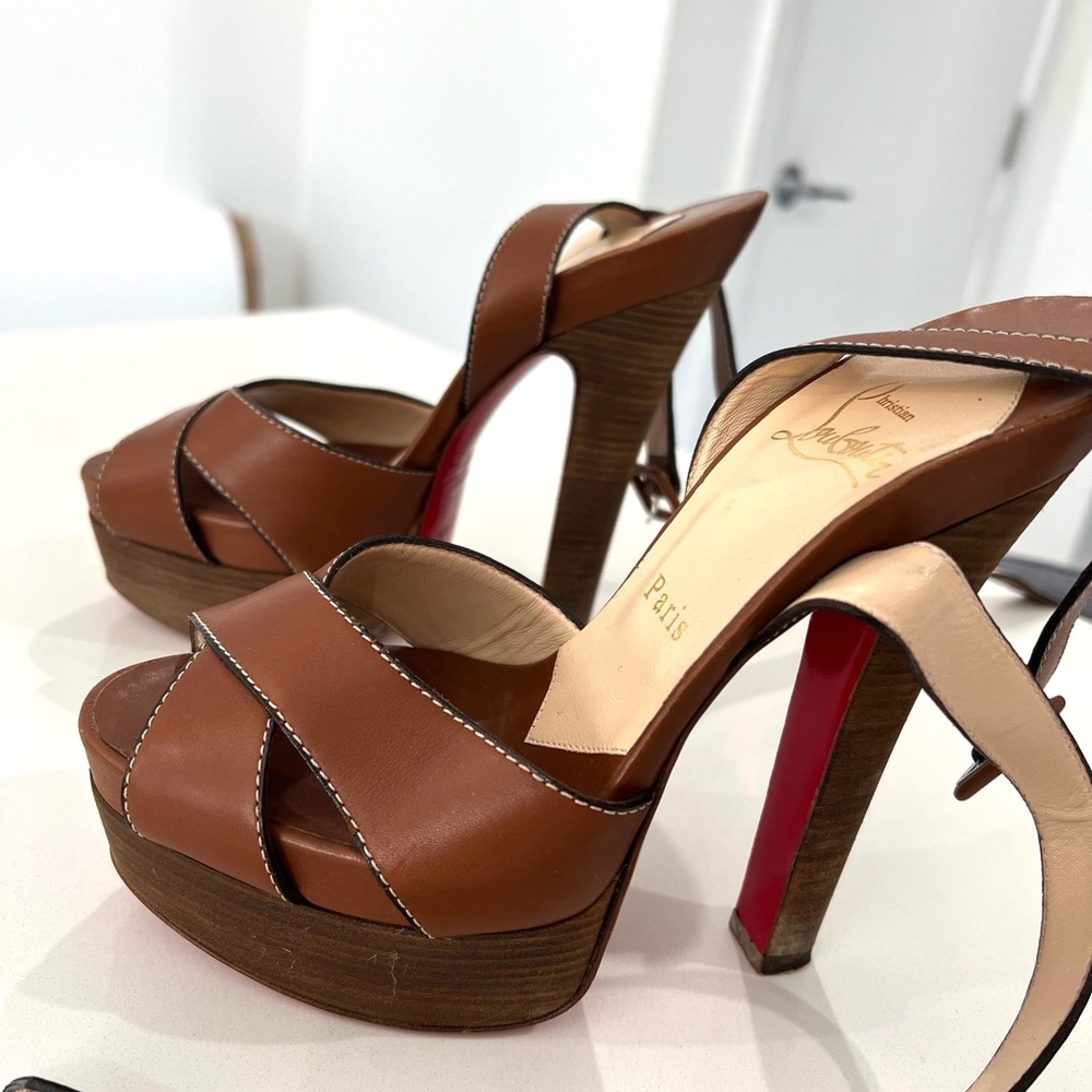 Christian Louboutin leather platform heels. Beautiful brown leather